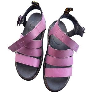 Dr Martens Women 9 Purple Leather Platform Sandals Buckle Ankle Strap